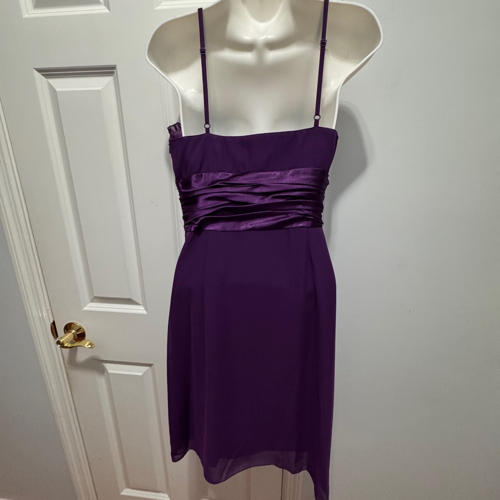 Democracy Purple Ruched Spaghetti Strap Mini Dress - Picture 2 of 7